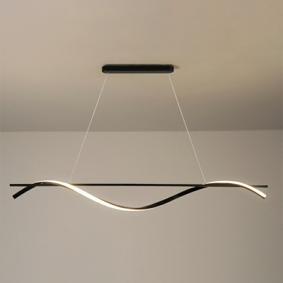 Minimalist Dining Room Metal Black Island Pendant Linear Wave Design LED 59 Inchs Height Island Light