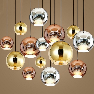 Mirrored Glass Pendant Bowl Lighting One-Light Antique Glass Pendant Lights