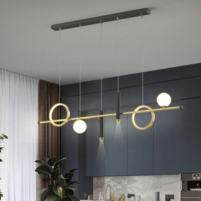 Modern Metal LED Island Light Linear and Ring Chandelier Lighting Geometric Lines Fixture for Dining Room