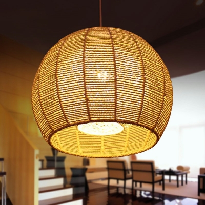 Modern Style Rattan Pendant Light Geometric Handmade Twine Hanging Light for Dinning Room