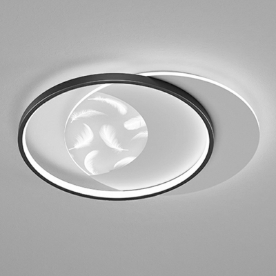 Nordic Ring Flush Ceiling Light Metal Arcylic Shade LED Flushmount Lighting White Light with Feather Pattern