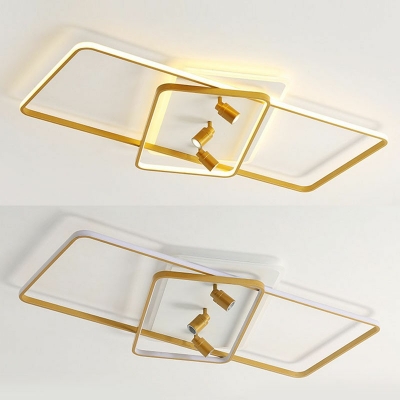 Rectangle Flush Mount Lamp 6 Lights Modern Dimmable Metal and Rubber Shade Ceiling Light for Bedroom