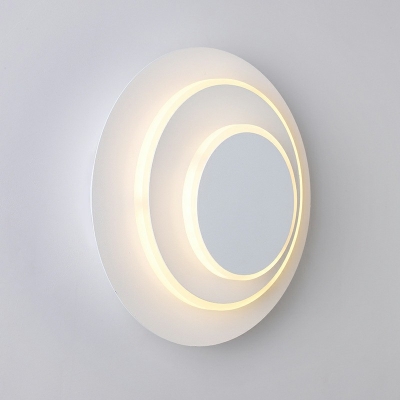 Round LED Wall Light Designers Style Indoor in White Plastic Wall Sconce for Bedroom