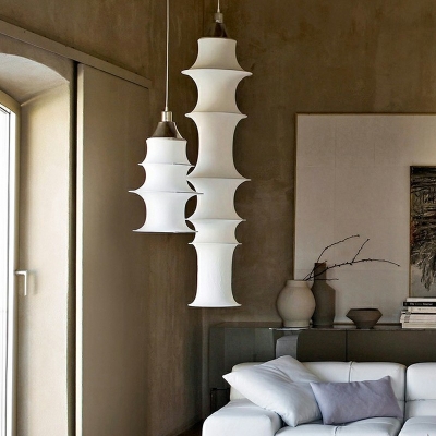 Tower Shape White Fabric Pendant Lighting Macaron 1 Bulb Suspension Light for Dining Room