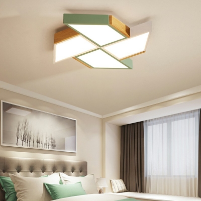 Windmill Shape Flush Ceiling Light Modern Wood and Acrylic Shade Light for Kid's Room