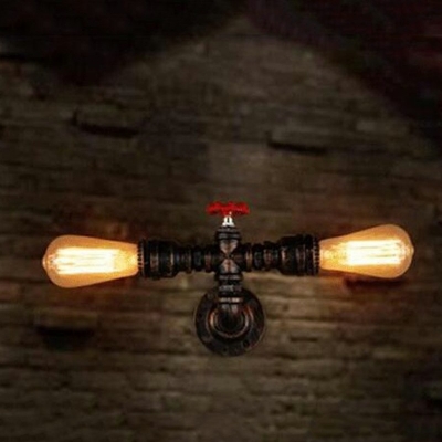 2-Bulb Wall Sconce Industrial Pipe Wall Mount Light for Pathway Stairs Restaurant