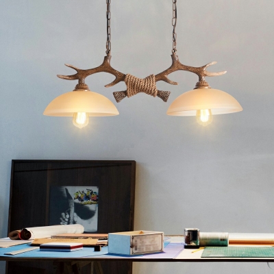 2 Lights Antlers Decoration Traditional-Style Antlers Pendant Light White Metal Chandeliers for Indoor Room
