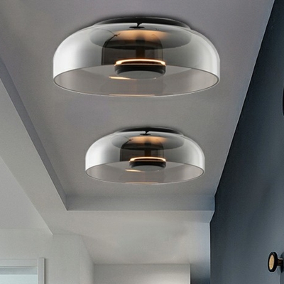 Smoke Gray Flush Mount Ceiling Light Fixture Modern Glass Dome 1 Bulb Hallway Pendant Light in Warm Light