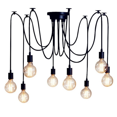 8-Light Multi-Pendant Industrial Style Swag Lamp Shape Metallic Pendulum Lights