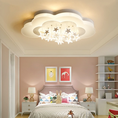 Cloud LED Chandelier Girls Bedroom Hanging with Star Flush Mount Light in White Light