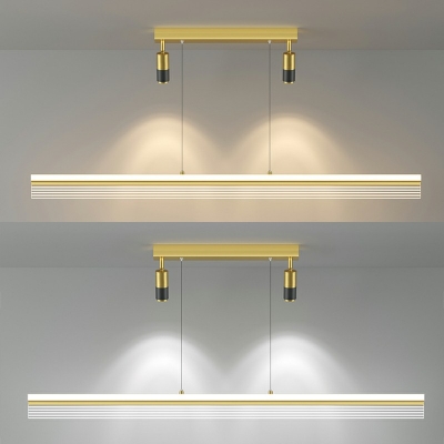 Contemporary LED Linear Island Ceiling Light with Spotlight for Dining Room