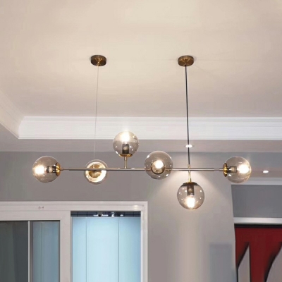 Contemporary Style Glass Globe Island Light 6 Heads Hanging Ceiling Light for Dining Room