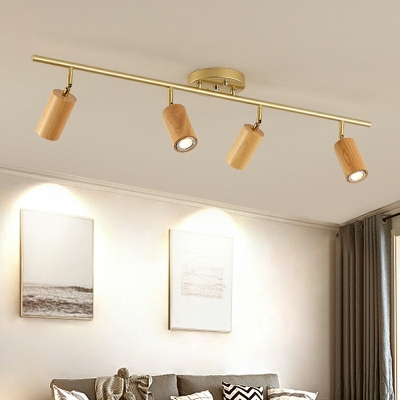 Gold Tube Living Room Ceiling Track Lighting Metal Modernism Semi Flush Light Fixture with Iron Shade