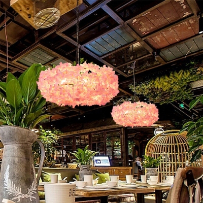 Industrial Flower Plant Ceiling Pendant 1 Head Metal Hanging Light Fixture in Pink