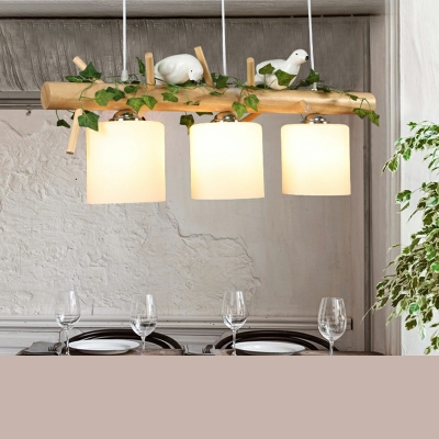 Industrial Style Birds Shaped Multi-Light Pendant Light Wood 3 Light Plants Decorative Hanging Lamp for Coffee Shop