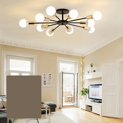 Industrial Style Radial Semi Flush Mount Ceiling Light Black Wrought Iron Ceiling Light for Sitting Room