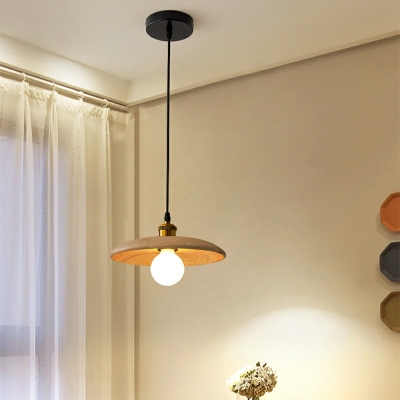 Japanese Style Minimalisma Hanging Light Wood Dish-Shaped Pendant Light for Dinning Room Kitchen