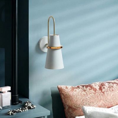 Kid's Bedroom Iron Shade Wall Sconce Cone Shaped Macaron Colour 1-Head Wall Lantern with Arc Arm
