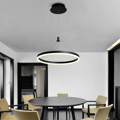 LED Drum Pendant Lighting Black Metal Ceiling Light Modern Simplicity 1 Light Nordic Dining Room Lighting