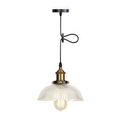 Metal Hanging Lamp Rustic Single-Bulb Bistro Ceiling Pendant Light Clear Glass in Gold