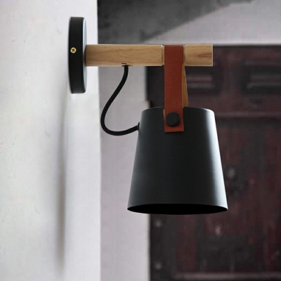 Metal Tapered Wall Lighting 1 Head Sconce Light Fixture with Wood Arm for Bedroom