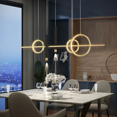 Modern Metal Linear LED Ceiling Light Simple Dining Room Chandelier Light with Aluminum Shade