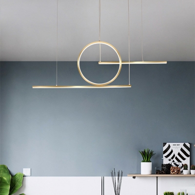 Modern Style Gold LED Hanging Light Fixture with Linear Ring Island Lamp for Kitchen Island