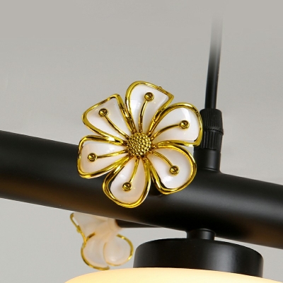 Opal Glass Cylindrical Island Light Nordic 49.5 Inchs Height Black Pendant Lighting Fixture with Bird Decor