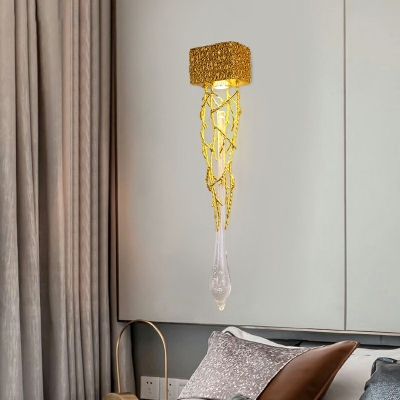 Postmodern 1-Head Gold Wall Sconce Light Kit Raindrop Crystal Living Room Bedroom Wall Mount Wall Light