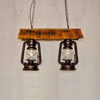 Retro Loft Style Island Chandelier Lights with Clear Glass 2-Bulb Restaurant Bar Hanging Pendant Lights