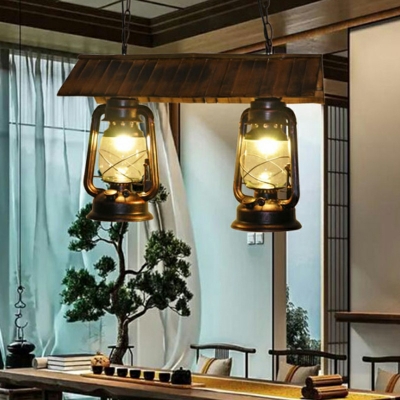 Retro Loft Style Island Chandelier Lights with Clear Glass 2-Bulb Restaurant Bar Hanging Pendant Lights