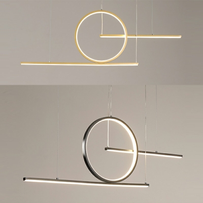 Ring and Bar Shaped Island Lighting Aluminum Minimalistic LED Hanging Light for Dining Room