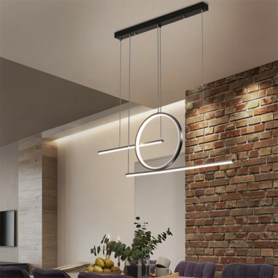 Ring and Bar Shaped Island Lighting Aluminum Minimalistic LED Hanging Light for Dining Room