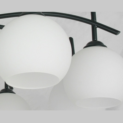 Rustic Simple White Glass Semi-Flush Mount Light Sphere Indoor Flush Mount Ceiling Light in Black