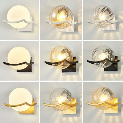 Simple Style Glass Round Sconce Light Modernism 1 Head Wall Mounted Lighting