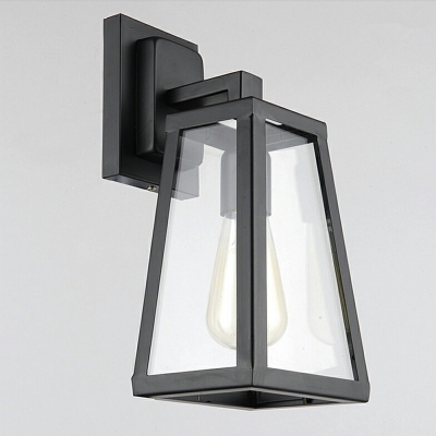 Single Light Trapezoid Clear Glass Shade in Black Wall Lamp Industrial Style Sconce Light Aisle Corridor