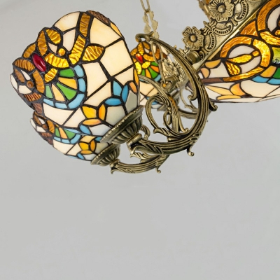 Tiffany Style Beige 9 Lights Chandelier Dome Shade Living Room Hanging Light Fixture Stained Glass