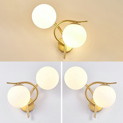 Ultra-modern Milky Glass Round Wall Mount Lamp 2-Bulb Bedroom Sconce Lights