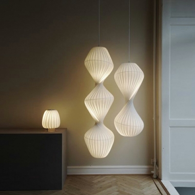 Unique Shape Ceiling Pendant Lamp Warm Light Contemporary Fabric Art Deco Suspended Light in White