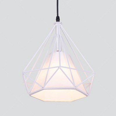 Vintage Diamond Shape Pendant Lamp Single Bulb Hanging Light with Metal Frame for Coffee Shop