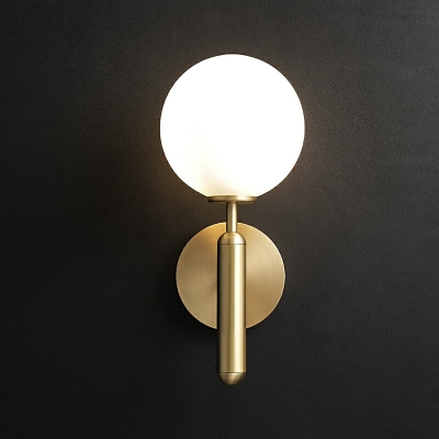 White Glass Globe Wall Sconce Single Bulb LED Modern Stylish Wall Lamp in Brass for Living Room