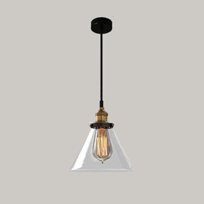1 Bulb Glass Pendant Lamp Vintage Brass Finish Geometric Shade Bedroom Hanging Ceiling Light