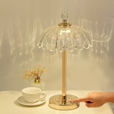 3 Colors Light Paneled Bell Table Light Country Glass Night Lamp with Scalloped Shade