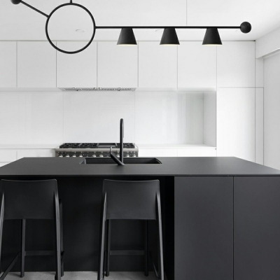 3 Lights Linear Chandelier Metal Island Light Fixtures for Dining Room in Black