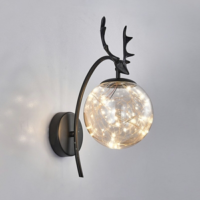 Antlers Glass Spherical Sconce Light Contemporary Warm Light Wall Mount Lighting with Arc Arm