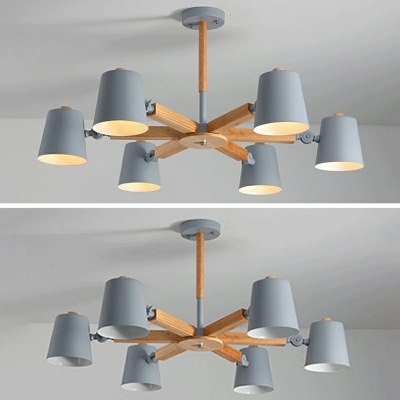 Barrel Shape Chandelier Light with Radial Design 6-Bulb Metal Led Modern Ceiling Pendant Light