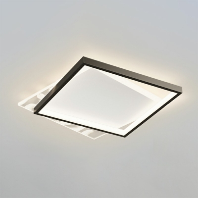 Black LED Parlor Ceiling Light Simple Flush Mount Lamp with geometric Ring Arcylic Shade in White Light