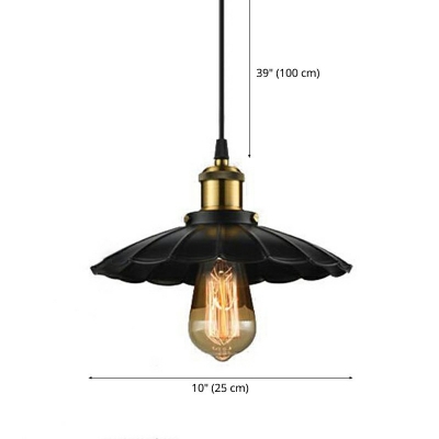 Black Scalloped Pendant Lights Vintage Metal Single Light Hanging Lamp for kitchen