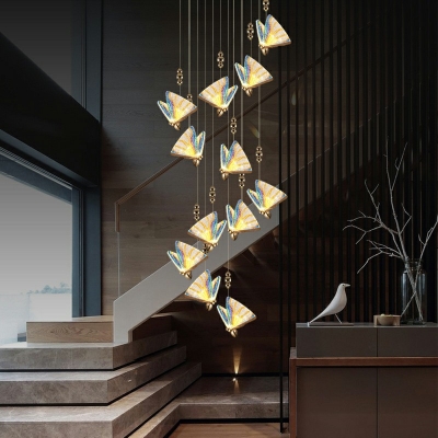 Butterfly Pendant Light Fixture Modernist Arcylic Golden Finish Suspension Lamp in Natural Light