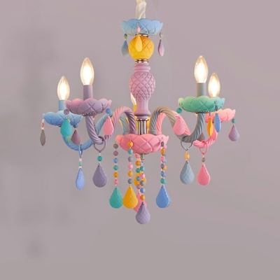 Candle Girl Bedroom Pendant Light Glass Macaron Chandelier in Multi-Color